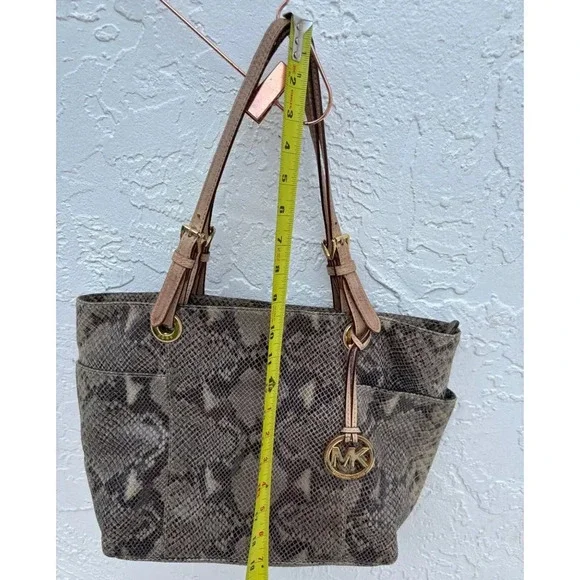 Michael Kors Womens Python Jet Exotic Travel Shoulder Bag Beige Size 15"x10" - Picture 5 of 12